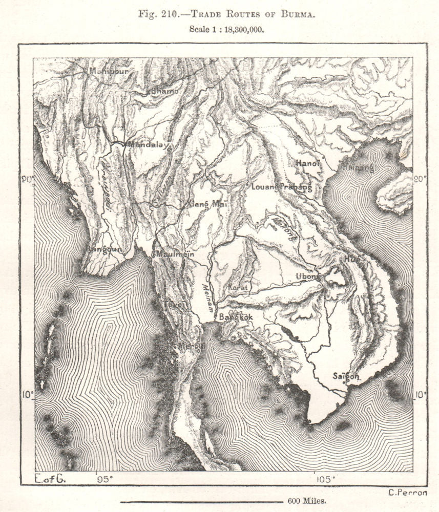Trade Routes of Burma Myanmar Indochina. Sketch map 1885 old antique chart